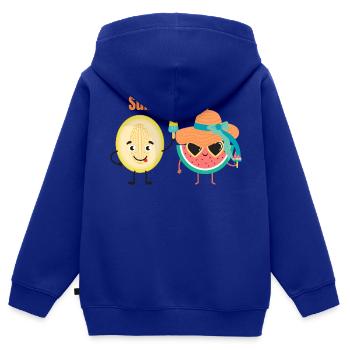 Paire été été - Sweat Premium à capuche zippé enfant bio - bleu roi - Dos - AI Model Kid Male (0cm)