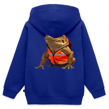 Sei kein Frosch und nutze deine Warnweste - Kinder Premium Organic Zip Hoodie - Royalblau - Hinten - AI Model Kid Male (0cm)