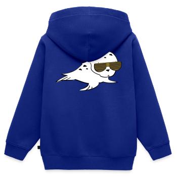 Robbe mit Shutter Shades - Kinder Premium Organic Zip Hoodie - Royalblau - Hinten - AI Model Kid Male (0cm)