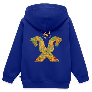 Pignon pour chevaux E 95 V - Sweat Premium à capuche zippé enfant bio - bleu roi - Dos - AI Model Kid Male (0cm)