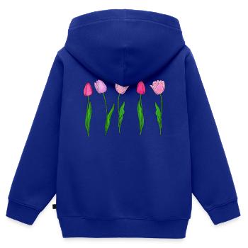 Tulipes roses, printemps - Sweat Premium à capuche zippé enfant bio - bleu roi - Dos - AI Model Kid Male (0cm)
