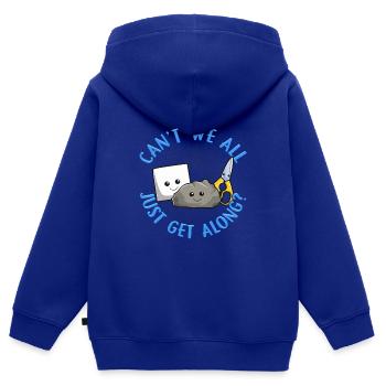Können wir nicht alle einfach mit Steinpapierscheren auskommen - Kinder Premium Organic Zip Hoodie - Royalblau - Hinten - AI Model Kid Male (0cm)