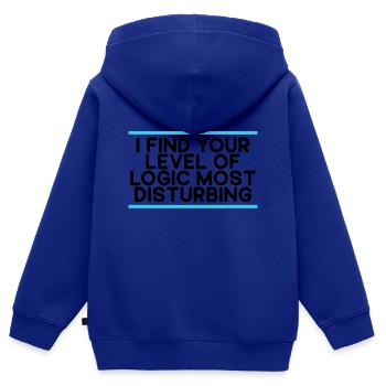 Cadeau sarcastique Trouvez votre niveau de logique dérangeant - Sweat Premium à capuche zippé enfant bio - bleu roi - Dos - AI Model Kid Male (0cm)