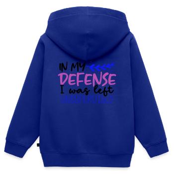 Sarkastisch in meiner Verteidigung ließ unbeaufsichtigten Sarkasmus - Kinder Premium Organic Zip Hoodie - Royalblau - Hinten - AI Model Kid Male (0cm)