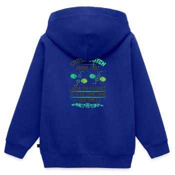 Kreuzstich prrof Ich habe Geduld zu stechen - Kinder Premium Organic Zip Hoodie - Royalblau - Hinten - AI Model Kid Male (0cm)