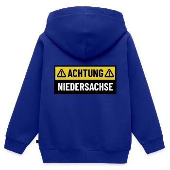 Achtung Niedersachse - Regionaler Spruch - Kinder Premium Organic Zip Hoodie - Royalblau - Hinten - AI Model Kid Male (0cm)
