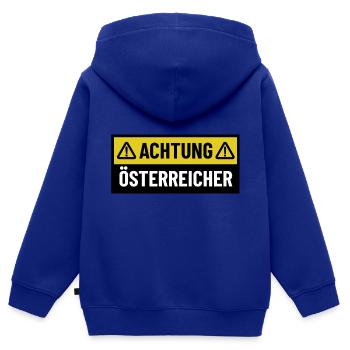 Achtung Österreicher - Regionaler Spruch - Kinder Premium Organic Zip Hoodie - Royalblau - Hinten - AI Model Kid Male (0cm)