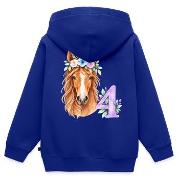 Pferd mit hübschen Blumenschmuck für 4-jährige - Kinder Premium Organic Zip Hoodie - Royalblau - Hinten - AI Model Kid Male (0cm)