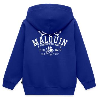 Corsaire et Malouin - Sweat Premium à capuche zippé enfant bio - bleu roi - Dos - AI Model Kid Male (0cm)