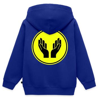Icône de prière des mains - Sweat Premium à capuche zippé enfant bio - bleu roi - Dos - AI Model Kid Male (0cm)