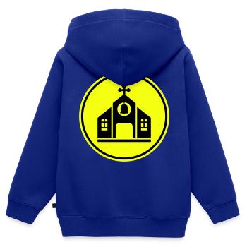 Foi de l’Église - Sweat Premium à capuche zippé enfant bio - bleu roi - Dos - AI Model Kid Male (0cm)