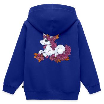 Niedliches Einhorn Kawaii mit Blumen Rosen rosa - Kinder Premium Organic Zip Hoodie - Royalblau - Hinten - AI Model Kid Male (0cm)