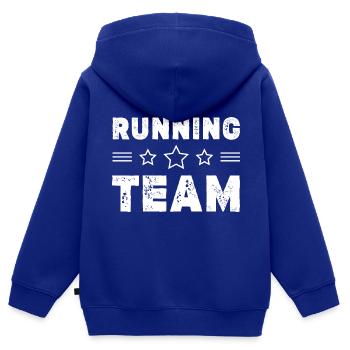 Équipe de course à pied - Sweat Premium à capuche zippé enfant bio - bleu roi - Dos - AI Model Kid Male (0cm)