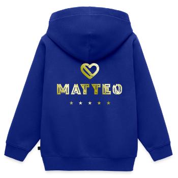 Matteo Herz - Kinder Premium Organic Zip Hoodie - Royalblau - Hinten - AI Model Kid Male (0cm)
