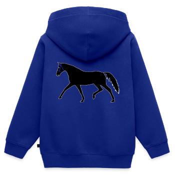 cheval, noir, étalon, cavalier, cavalier, cheval, destrier - Sweat Premium à capuche zippé enfant bio - bleu roi - Dos - AI Model Kid Male (0cm)