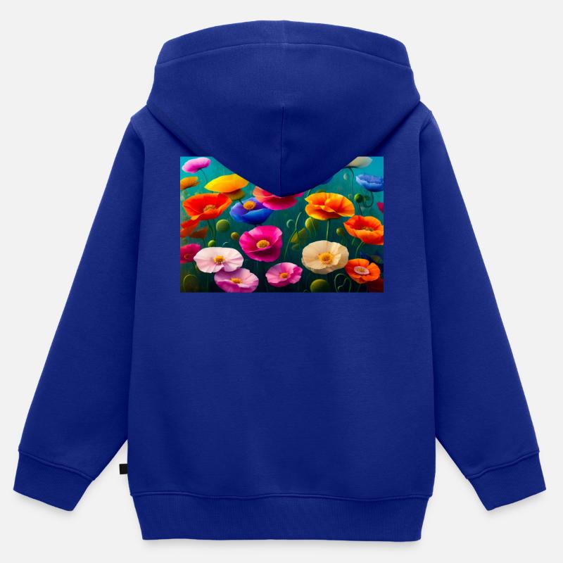 Coquelicots, peinture numérique - Sweat Premium à capuche zippé enfant bio - bleu roi
