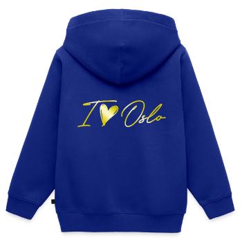 J’aime Oslo - Sweat Premium à capuche zippé enfant bio - bleu roi - Dos - AI Model Kid Male (0cm)