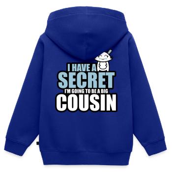 i have a secret i'm going to be a big cousin - Sweat Premium à capuche zippé enfant bio - bleu roi - Dos - AI Model Kid Male (0cm)