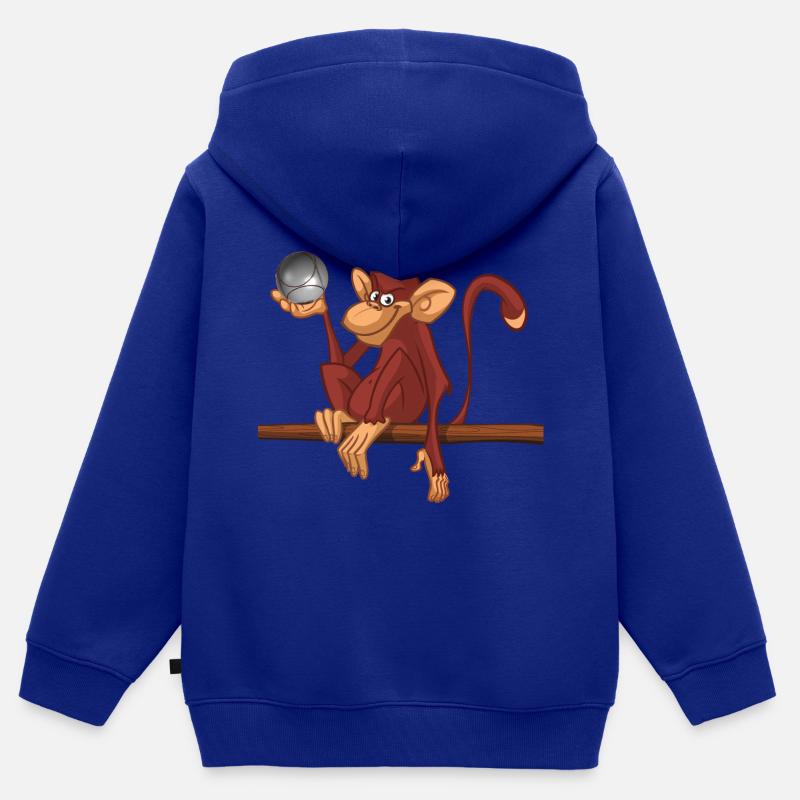 Boule singe 3 - Sweat Premium à capuche zippé enfant bio - bleu roi