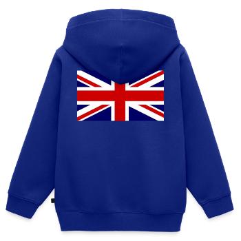 Drapeau Union Jack - Angleterre - Sweat Premium à capuche zippé enfant bio - bleu roi - Dos - AI Model Kid Male (0cm)