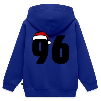96 Numéro Noël - Sweat Premium à capuche zippé enfant bio - bleu roi - Dos - AI Model Kid Male (0cm)