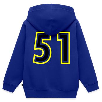 51 Zahl College - Kinder Premium Organic Zip Hoodie - Royalblau - Hinten - AI Model Kid Male (0cm)