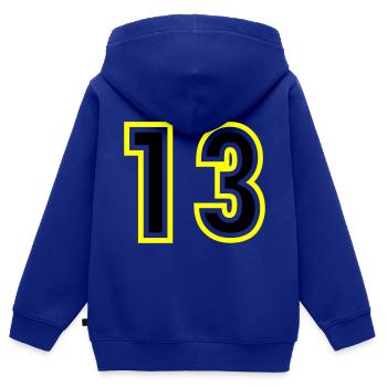 13 Zahl College - Kinder Premium Organic Zip Hoodie - Royalblau - Hinten - AI Model Kid Male (0cm)
