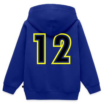 12 Zahl College - Kinder Premium Organic Zip Hoodie - Royalblau - Hinten - AI Model Kid Male (0cm)