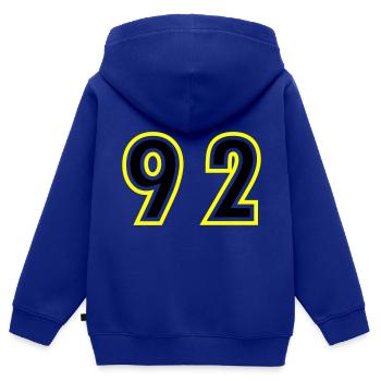 92 Zahl College - Kinder Premium Organic Zip Hoodie - Royalblau - Hinten - AI Model Kid Male (0cm)