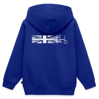 CHAINSTORY X Brompton Union Jack - Sweat Premium à capuche zippé enfant bio - bleu roi - Dos - AI Model Kid Male (0cm)