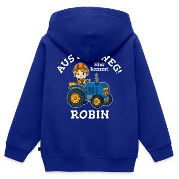 Robin Vorname Traktor - Kinder Premium Organic Zip Hoodie - Royalblau - Hinten - AI Model Kid Male (0cm)