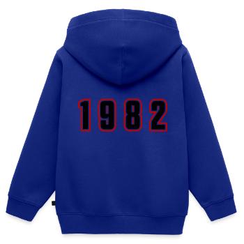 Numéro de l’année 1982 - Sweat Premium à capuche zippé enfant bio - bleu roi - Dos - AI Model Kid Male (0cm)