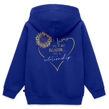 Jesus keine Religion sondern eine Beziehung - Kinder Premium Organic Zip Hoodie - Royalblau - Hinten - AI Model Kid Male (0cm)