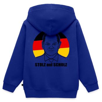 stolz auf Scholz, Bundeskanzler, Deutschland Shirt - Kinder Premium Organic Zip Hoodie - Royalblau - Hinten - AI Model Kid Male (0cm)