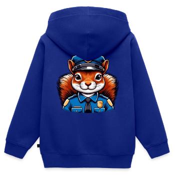 Officier Écureuil - Sweat Premium à capuche zippé enfant bio - bleu roi - Dos - AI Model Kid Male (0cm)