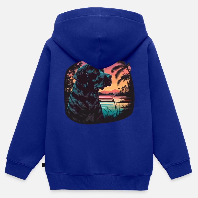 Labrador Retriever avec paysage coloré - Sweat Premium à capuche zippé enfant bio - bleu roi