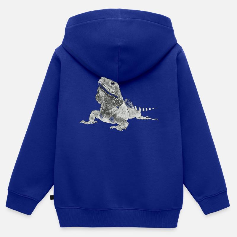 Lézard - Sweat Premium à capuche zippé enfant bio - bleu roi