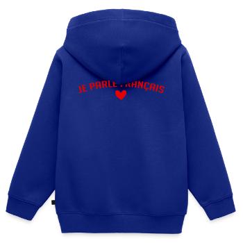 JE PARLE FRANCAIS - Sweat Premium à capuche zippé enfant bio - bleu roi - Dos - AI Model Kid Male (0cm)
