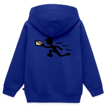 Postier Livreur Express Expédition Post - Sweat Premium à capuche zippé enfant bio - bleu roi - Dos - AI Model Kid Male (0cm)