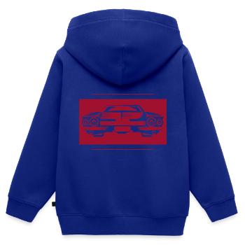 Voiture - Cadillac - Voiture Classique - Nostalgique - Sweat Premium à capuche zippé enfant bio - bleu roi - Dos - AI Model Kid Male (0cm)