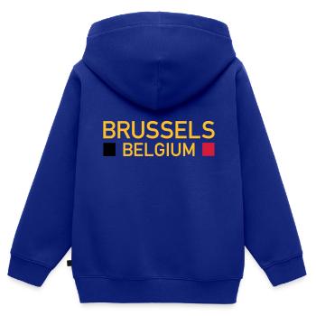 Bruxelles, Belgique (deux places) - Sweat Premium à capuche zippé enfant bio - bleu roi - Dos - AI Model Kid Male (0cm)