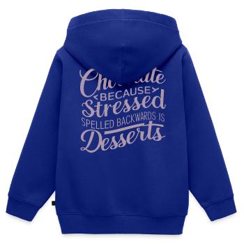 Desserts au chocolat Stress Citation de dessert drôle - Sweat Premium à capuche zippé enfant bio - bleu roi - Dos - AI Model Kid Male (0cm)