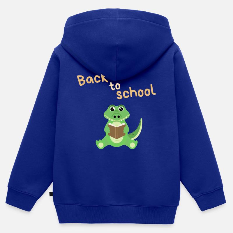 Retour à l’école - Crocodile - Sweat Premium à capuche zippé enfant bio - bleu roi