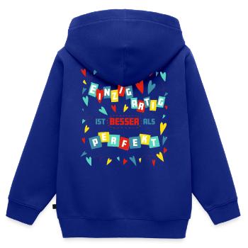 Einzigartig ist besser als Perfekt andere Farben - Kinder Premium Organic Zip Hoodie - Royalblau - Hinten - AI Model Kid Male (0cm)