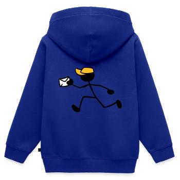 Facteur Courrier Livraison de lettre Expédition Express - Sweat Premium à capuche zippé enfant bio - bleu roi - Dos - AI Model Kid Male (0cm)