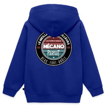 Le véritable mécano parfait - Sweat Premium à capuche zippé enfant bio - bleu roi - Dos - AI Model Kid Male (0cm)