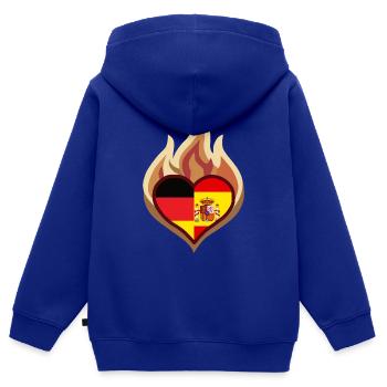 Germany Spain Flag Heart on Fire - Kinder Premium Organic Zip Hoodie - Royalblau - Hinten - AI Model Kid Male (0cm)