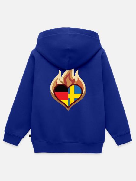 Germany Sweden Flag Heart on Fire - Kinder Premium Organic Zip Hoodie - Royalblau