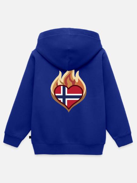 Norway Flag Heart on Fire - Kinder Premium Organic Zip Hoodie - Royalblau