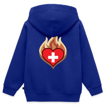 Switzerland Flag Heart on Fire - Kinder Premium Organic Zip Hoodie - Royalblau - Hinten - AI Model Kid Male (0cm)